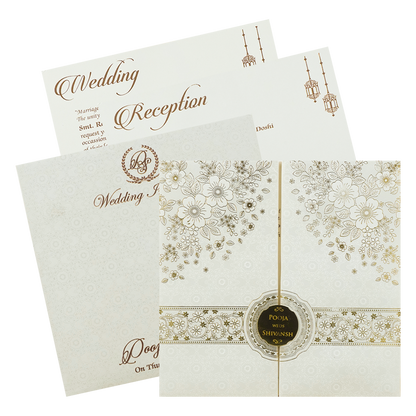 White Floral Embossed Padded Wedding Card-KRE26490