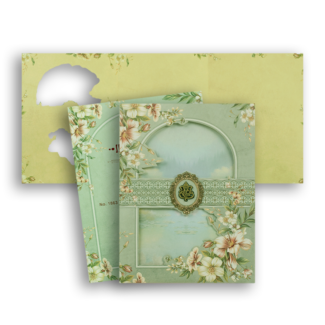 Green Floral Laser Cut Wedding Invitation Card - KJTS1863