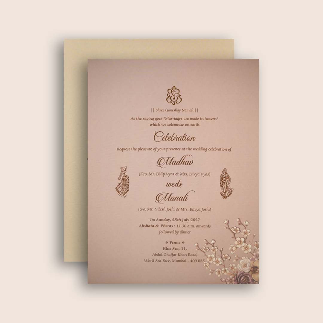 Pink Floral Padded Laser Cut Invitation Card - KJTS3698