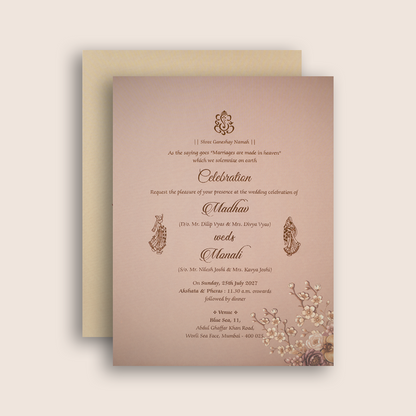 Pink Floral Padded Laser Cut Invitation Card - KJTS3698