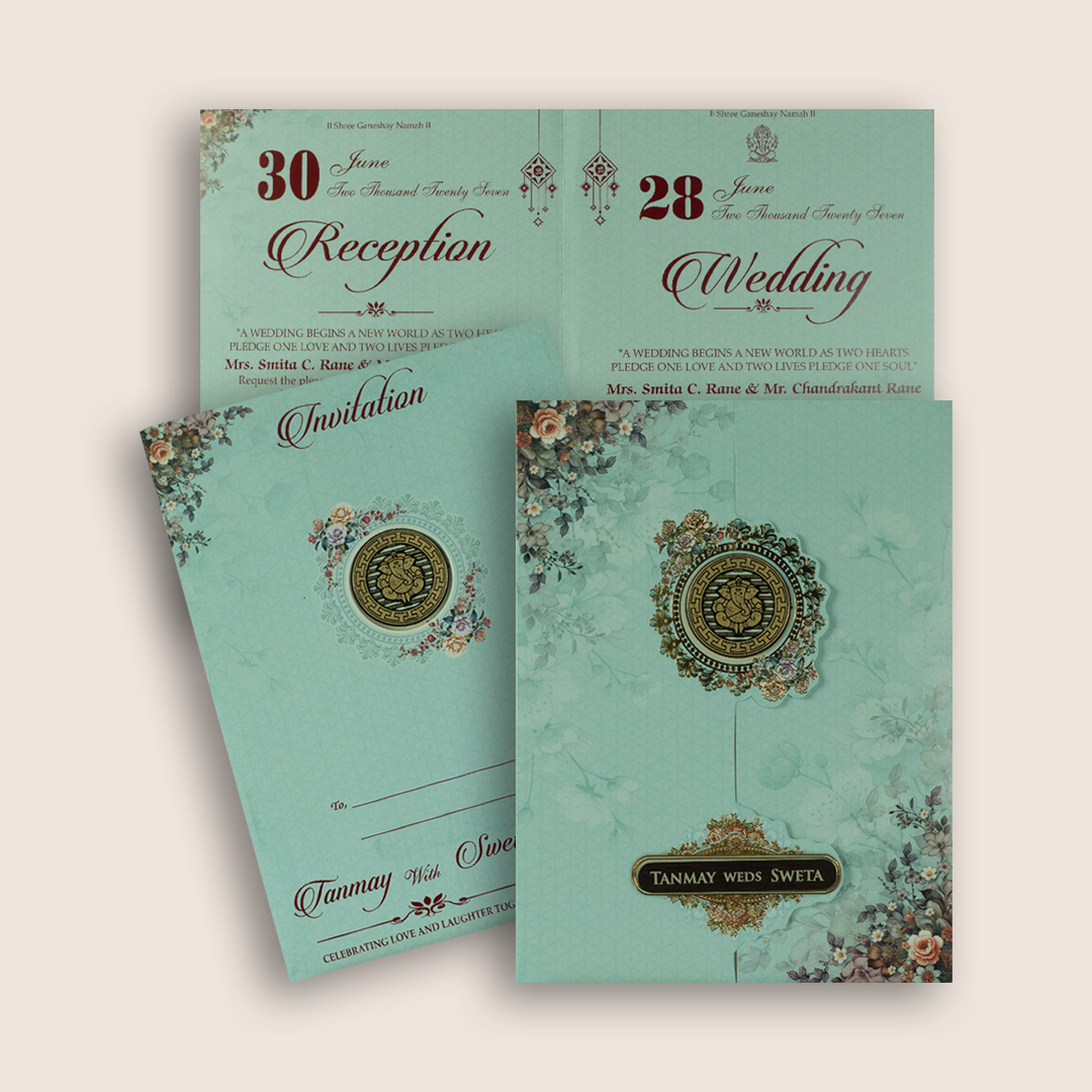 Blue Floral Door Style Wedding Invitation Card - KSH73430