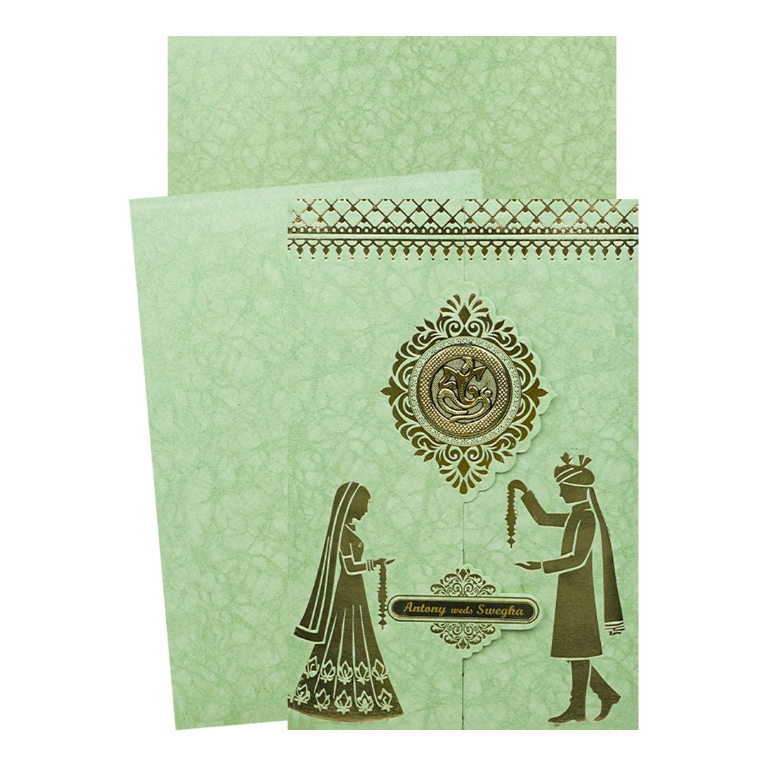 Green Door Style Bride Groom Wedding Card-KNK3602GN