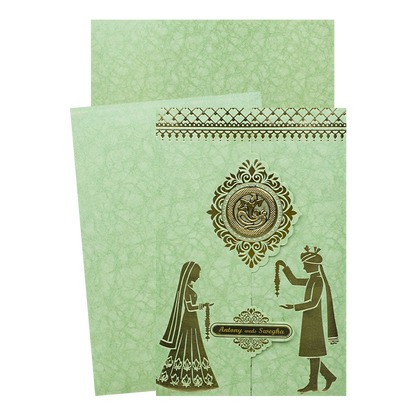 Green Door Style Bride Groom Wedding Card-KNK3602GN