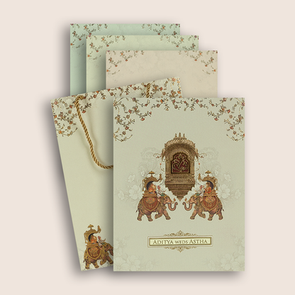 Grey Premium Elephant Bag Style Invitation Card - KAA05890