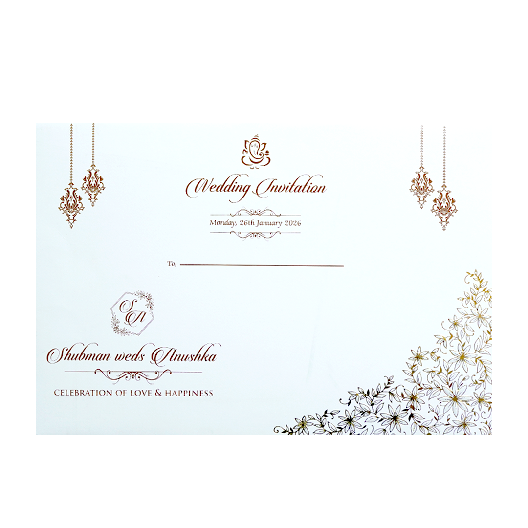 White Padded Embossed Floral Cutout Wedding Invitation Card-KRB09800
