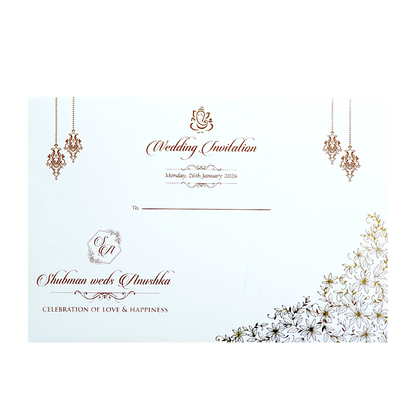 White Padded Embossed Floral Cutout Wedding Invitation Card-KRB09800