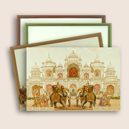 Beige Royal Elephant Palace Wedding Card - KAA05310