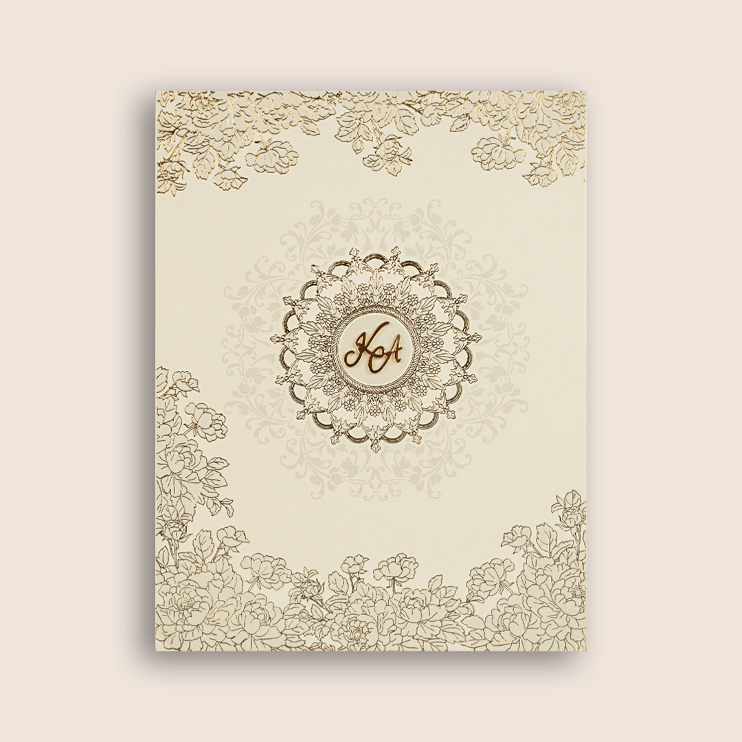 Ivory Embossed Floral Padded Invitation Card - KPR010250