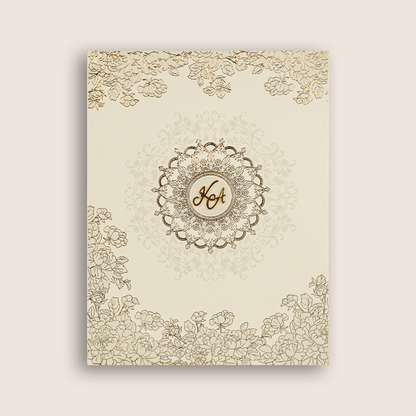 Ivory Embossed Floral Padded Invitation Card - KPR010250
