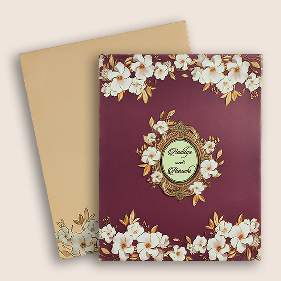 Pink Padded Floral Pattern Wedding Card - KAA06360