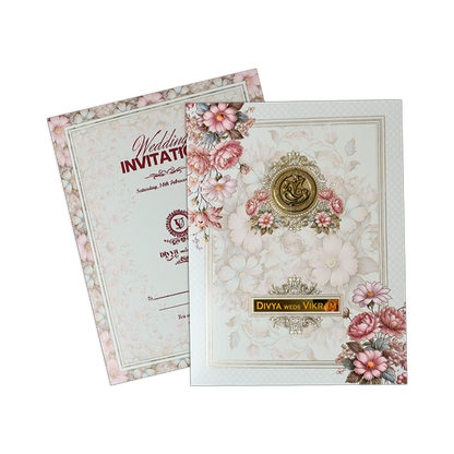 Pink Floral Padded Wedding Card-KNMO9311