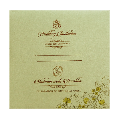 Ivory Padded Gold Foil Embossed Wedding Invitation Card-KRB09581