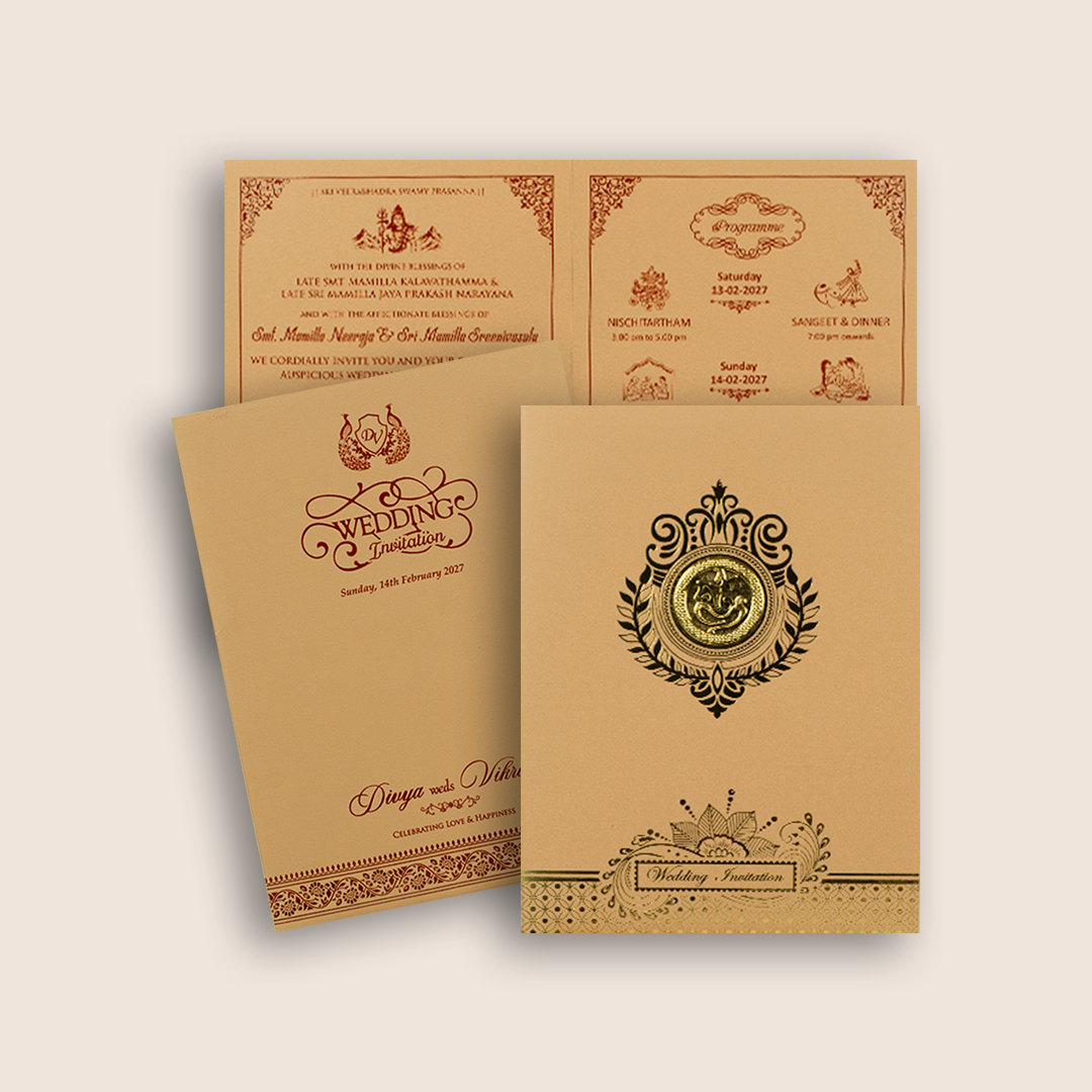 Warm Beige Floral Wedding Invitation Card - KNRR7073B