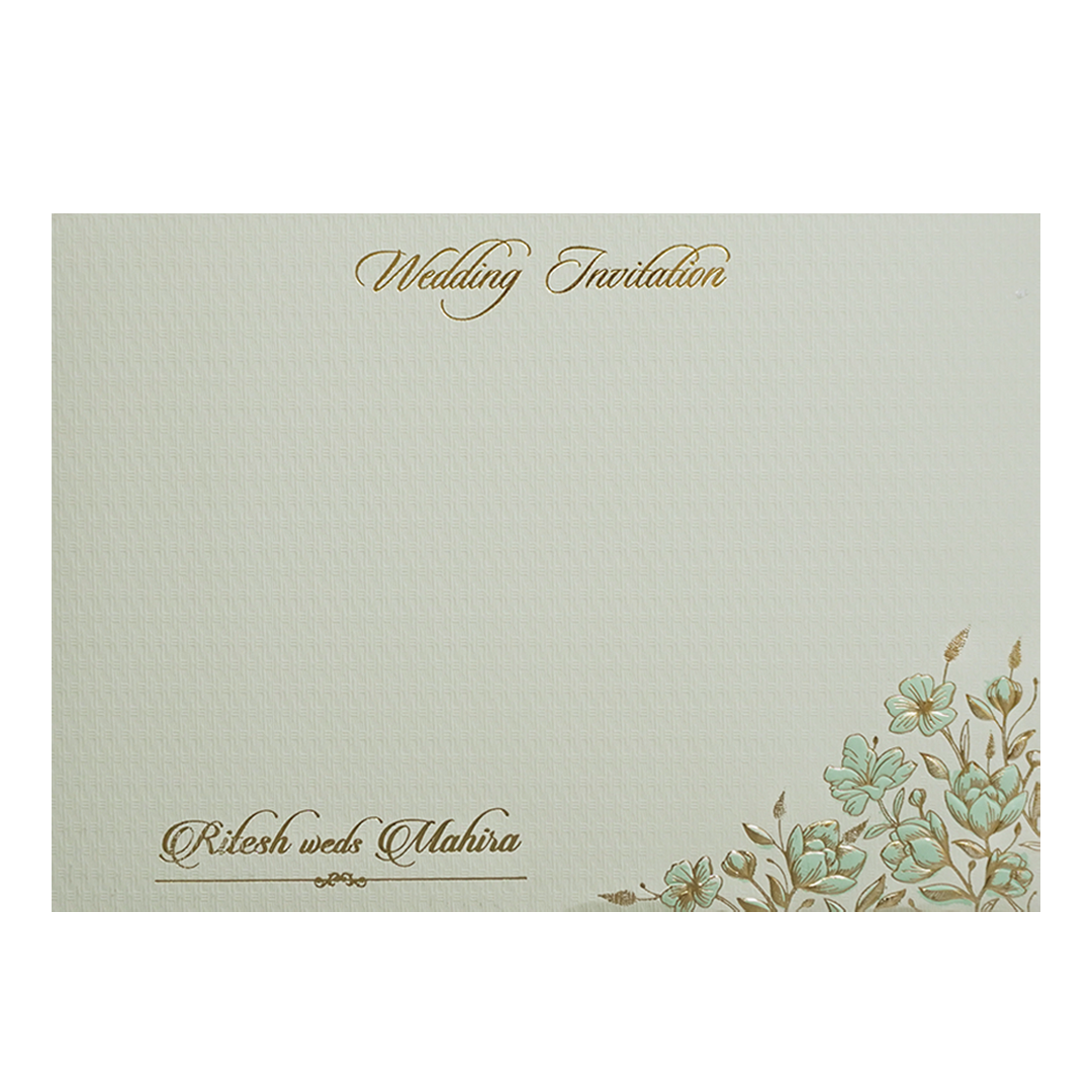 Pastel Green Gold Floral Classic Wedding Card -KMMWD1105