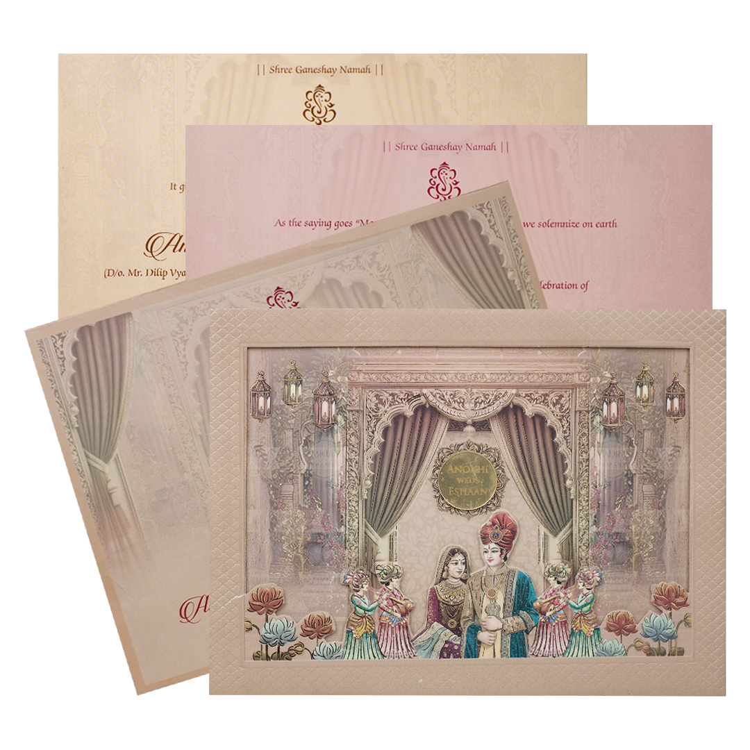 Check out Pink Laser Cut Padded Wedding Card at best price. ✅WhatsApp Support ✅Express Delivery.|King of cards.