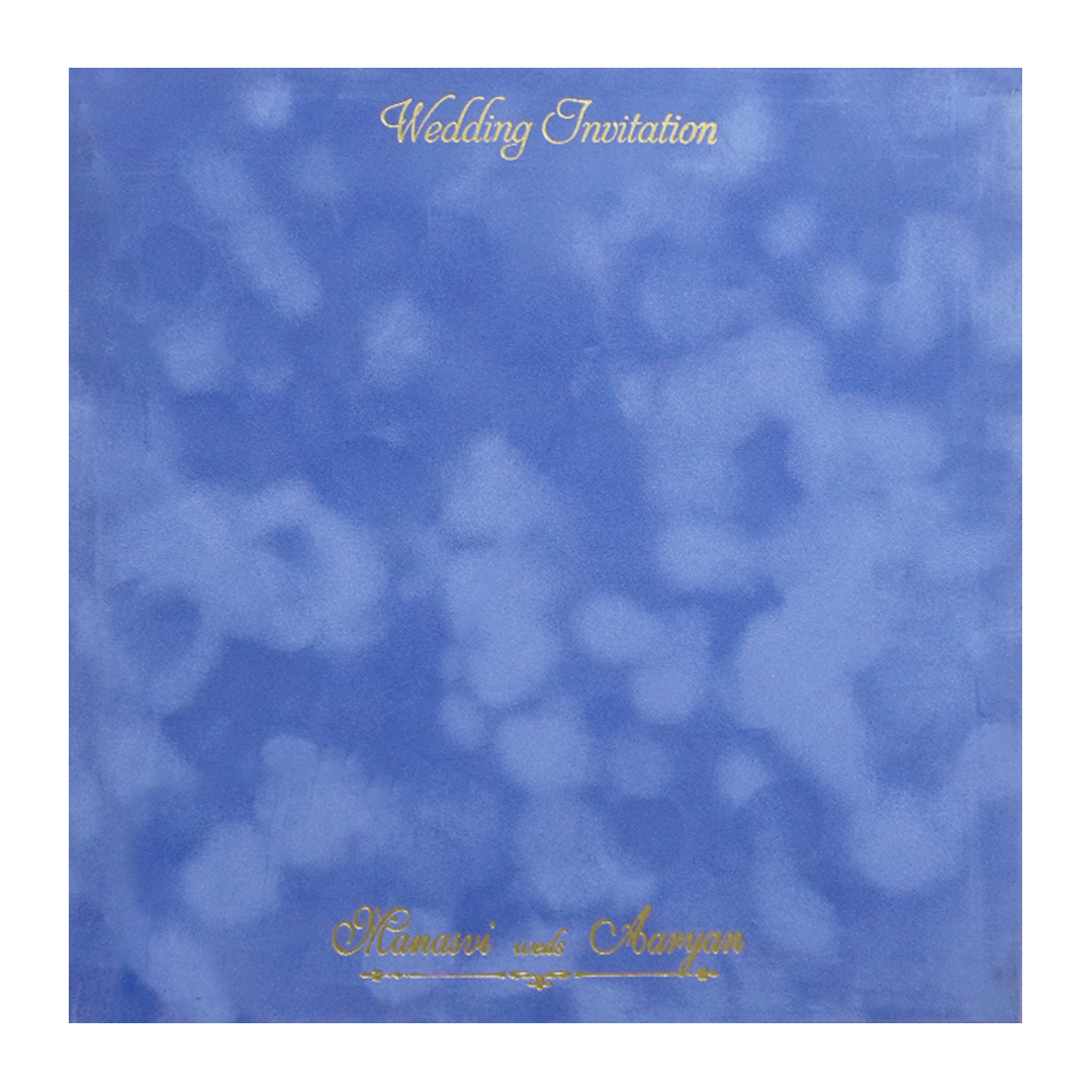 Blue &amp; Gold Padded Wedding Card-KMMWD1154