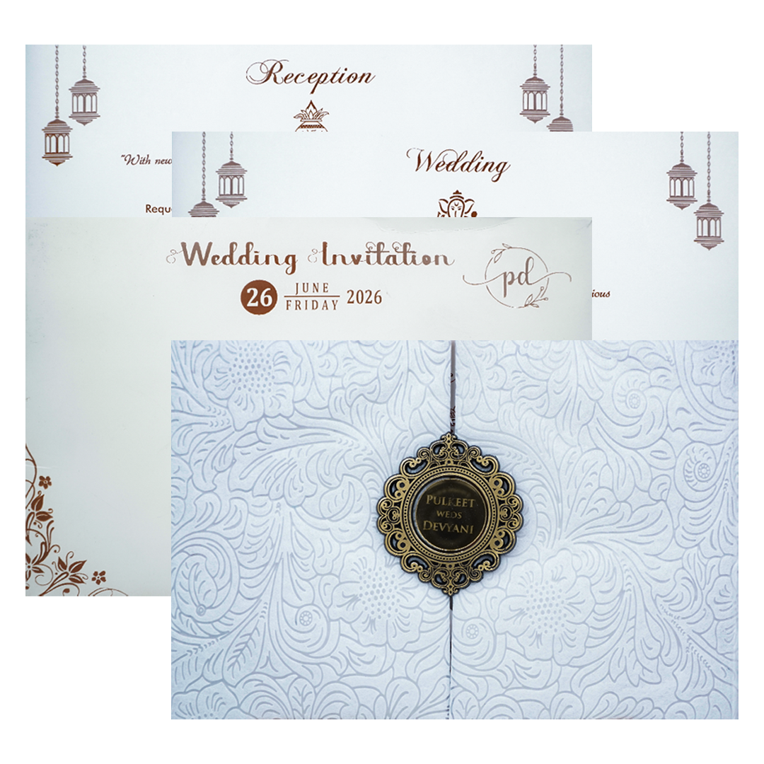 White Floral Embossed Padded Wedding Card-KJTS1850