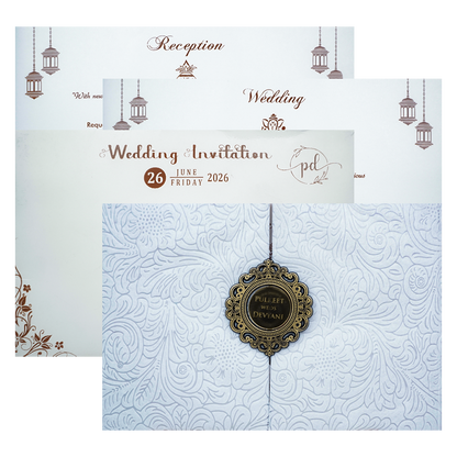 White Floral Embossed Padded Wedding Card-KJTS1850