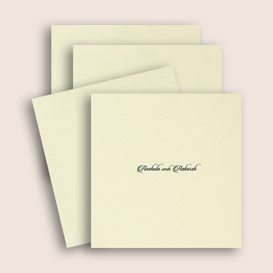 Cream Embossed Padded Wedding Card - KAA06450