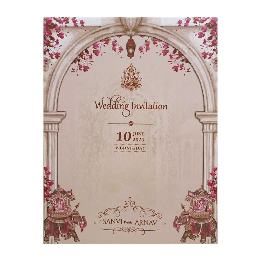 Cream Padded Royal Elephant Wedding Card - KVN07700