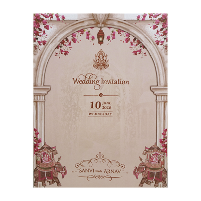 Cream Padded Royal Elephant Wedding Card - KVN07700