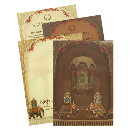 Brown Palace Elephant Padded Wedding Card-KRE27980