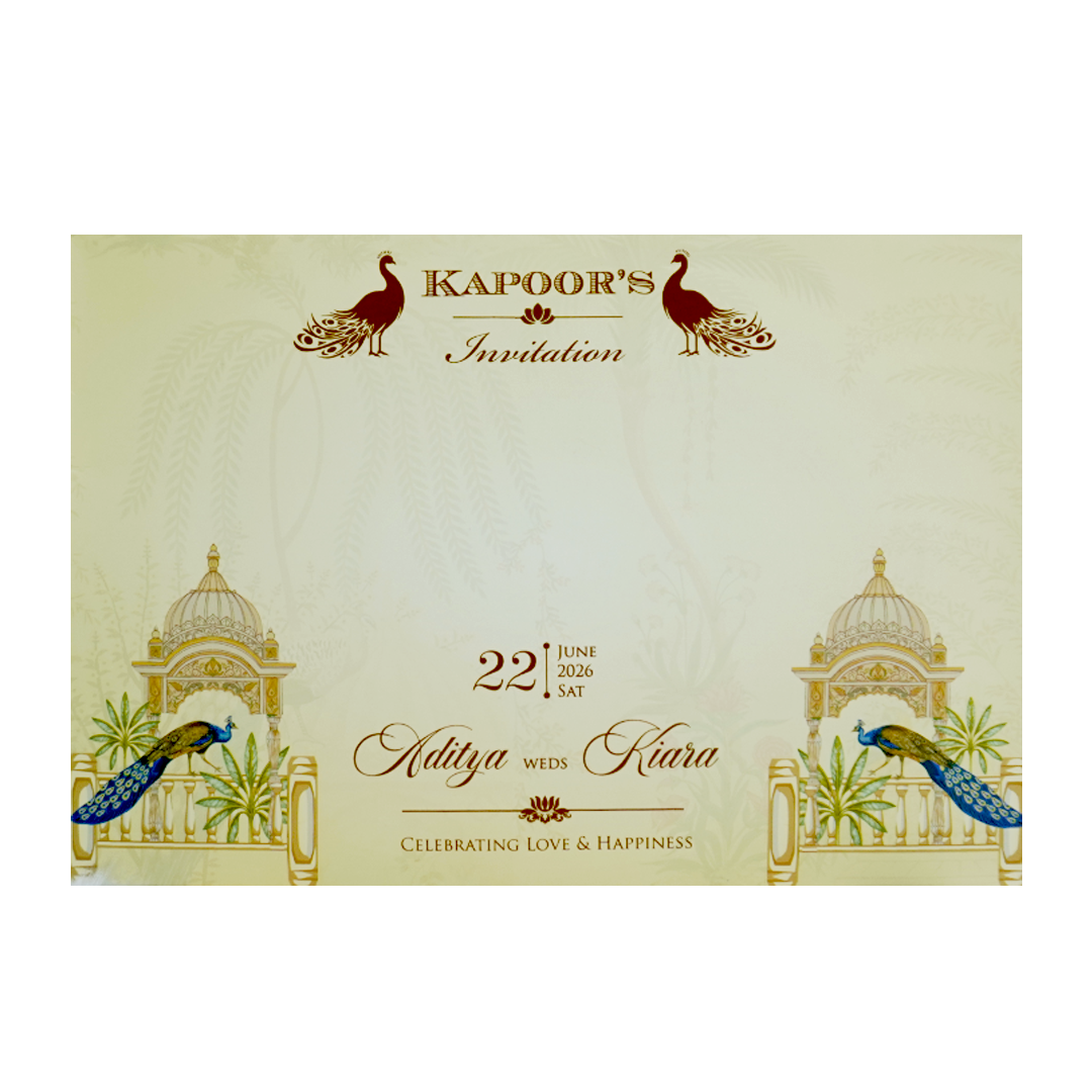 Yellow Palace Peacock Laser Cut Wedding Card - KFR15060