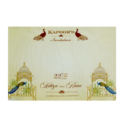 Yellow Palace Peacock Laser Cut Wedding Card - KFR15060