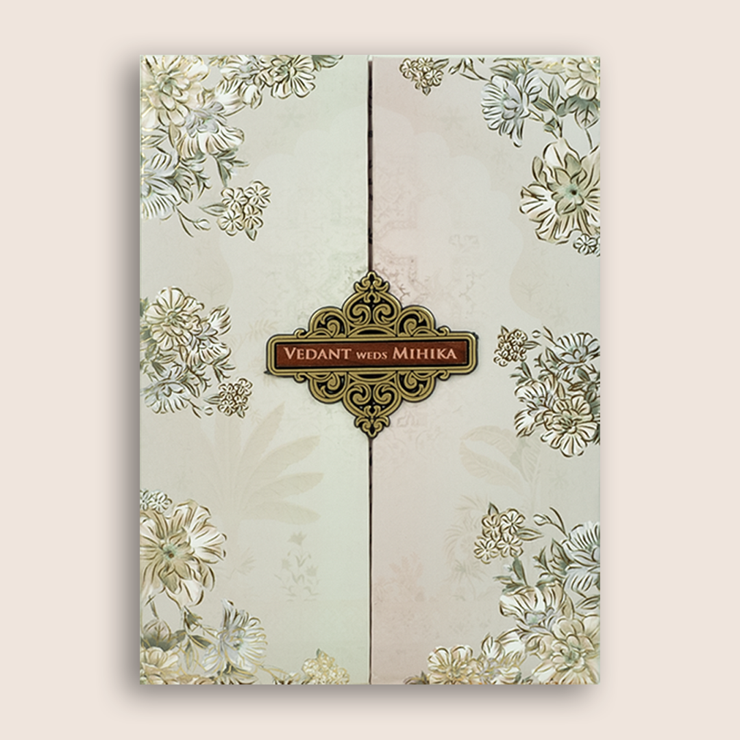 Pale Pink Floral Padded Door Style Invitation Card - KVN06840