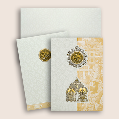 White Pastal Yellow Lord Venkateshwara Wedding Card - KNA2405Y