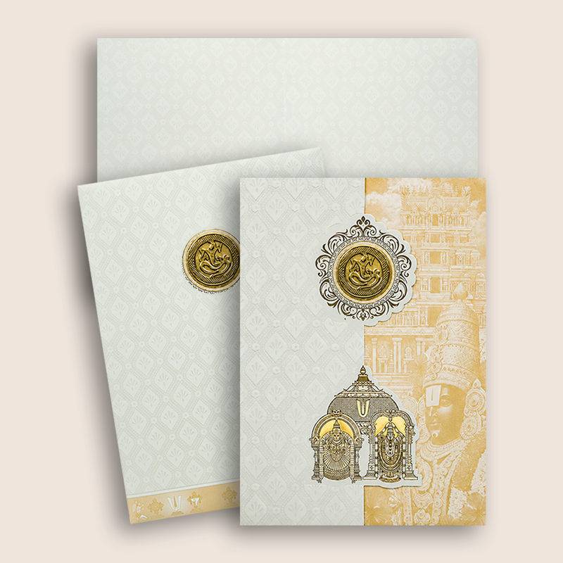 White Pastal Yellow Lord Venkateshwara Wedding Card - KNA2405Y