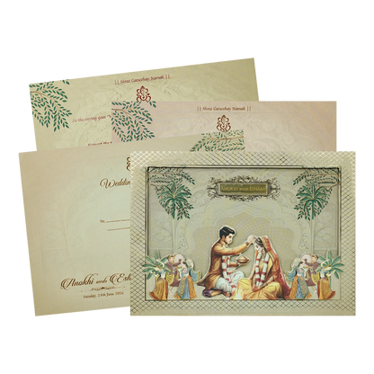 Check out Gold Traditional Laser Cut Padded Wedding Card at best price.✅WhatsApp Support ✅Express Delivery.|King of cards.