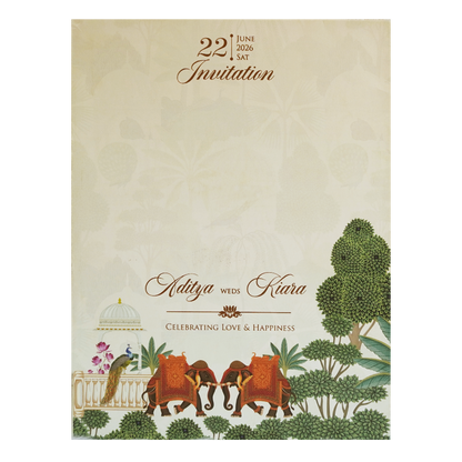 Cream Palace Elephant Laser Cut Wedding Card-KFR16050