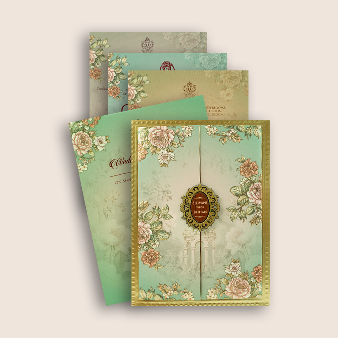 Green Embossed Rose Floral Marriage Card - KVN07940