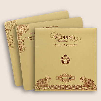 Ivory Floral Wedding Invitation Card - KNKD2801G