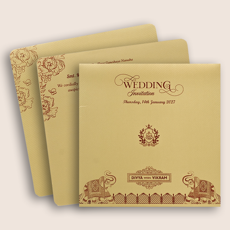 Ivory Floral Wedding Invitation Card - KNKD2801G