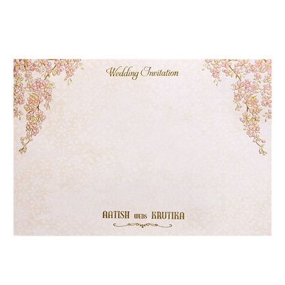Cream Gold Mandap Floral Padded Wedding Card-KMMWD1146