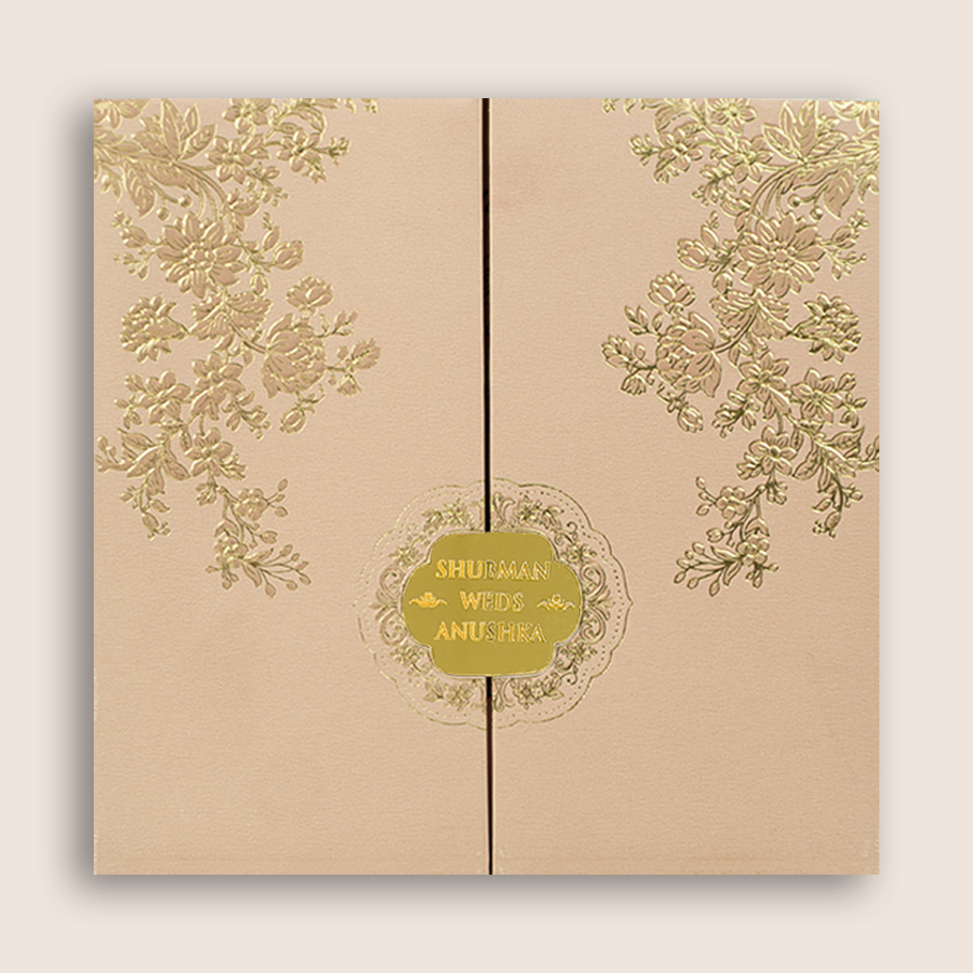 Peach Embossed Floral Door Style Padded Wedding Invitation - KRB10440