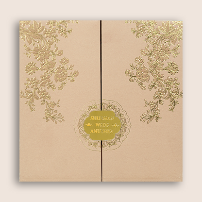 Peach Embossed Floral Door Style Padded Wedding Invitation - KRB10440