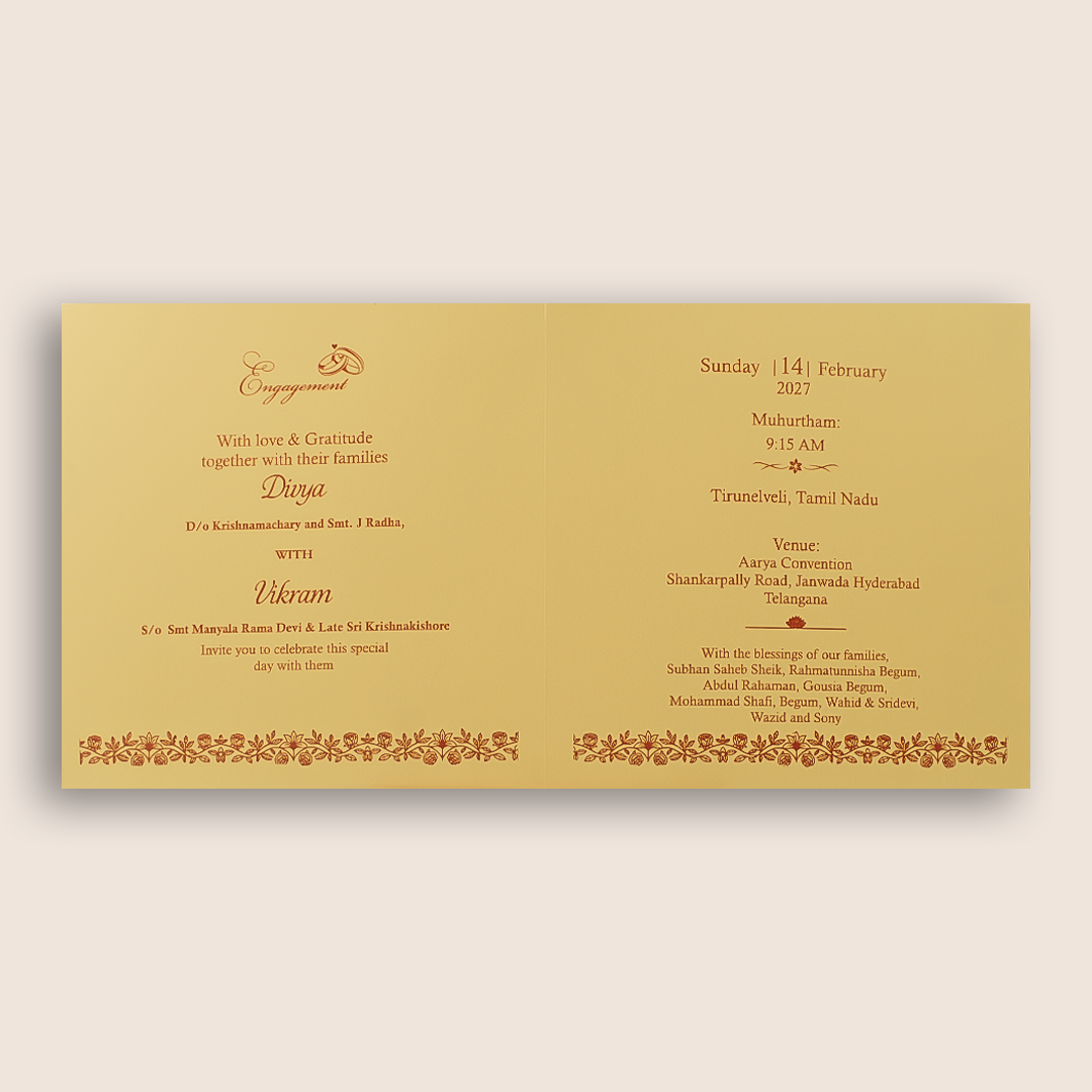 Sandal Floral Wedding Invitation Card - KNTR2502G