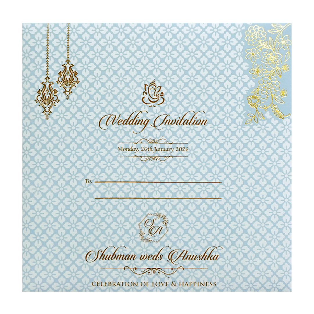 Elegant White Gold Embossed Wedding Invitation Card-KRB09131