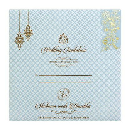 Elegant White Gold Embossed Wedding Invitation Card-KRB09131