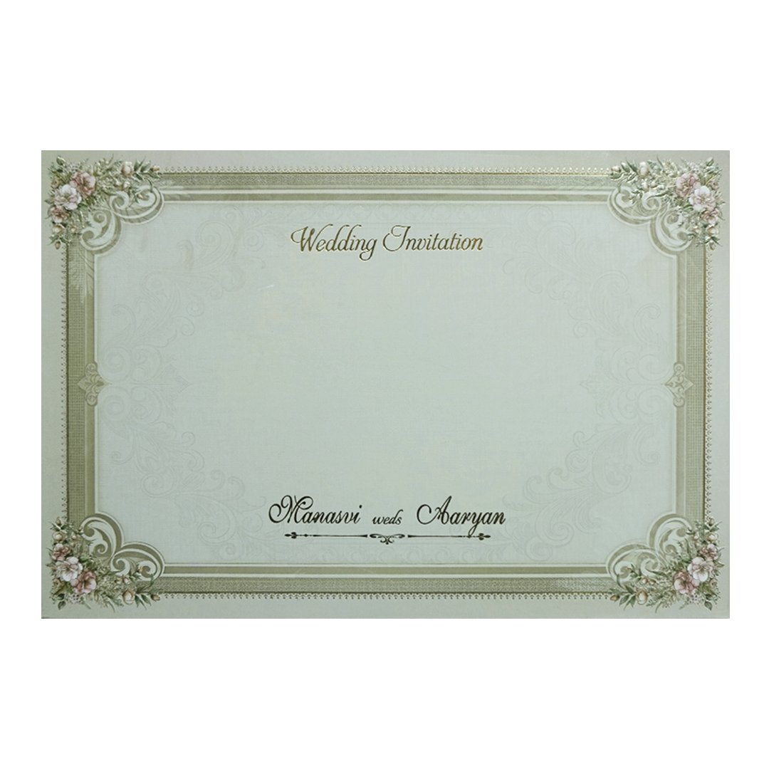 Classic Green Ornate Floral Padded Wedding Card-KMMWD1141
