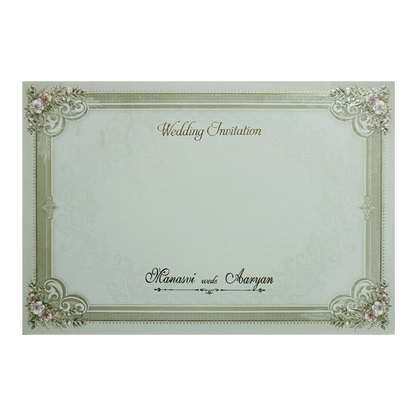 Classic Green Ornate Floral Padded Wedding Card-KMMWD1141