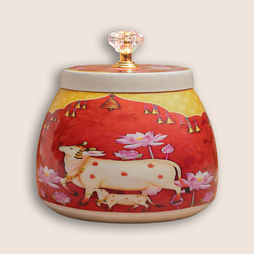Red Cow Lotus Decorative Small Jar-GDS0180