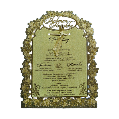 Gold Laser Cut Foil Wedding Invitation Card with Custom Name-KRB09140