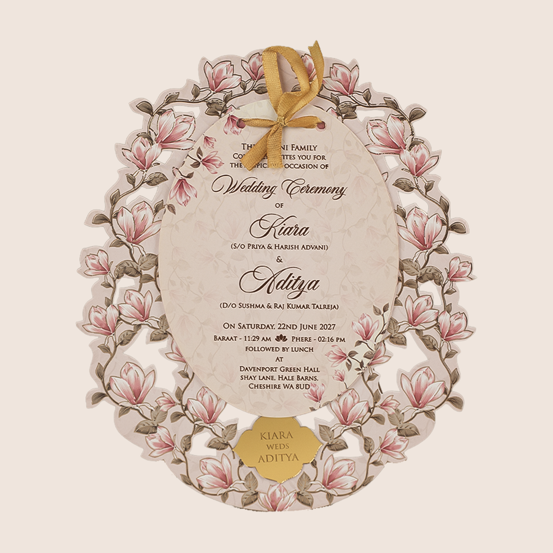 Pastel Pink Lilly Flower Laser Cut Wedding Invitation - KFR17210