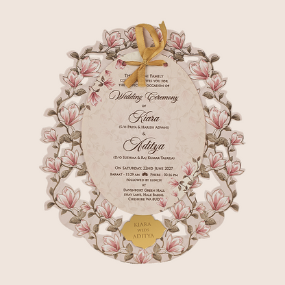 Pastel Pink Lilly Flower Laser Cut Wedding Invitation - KFR17210