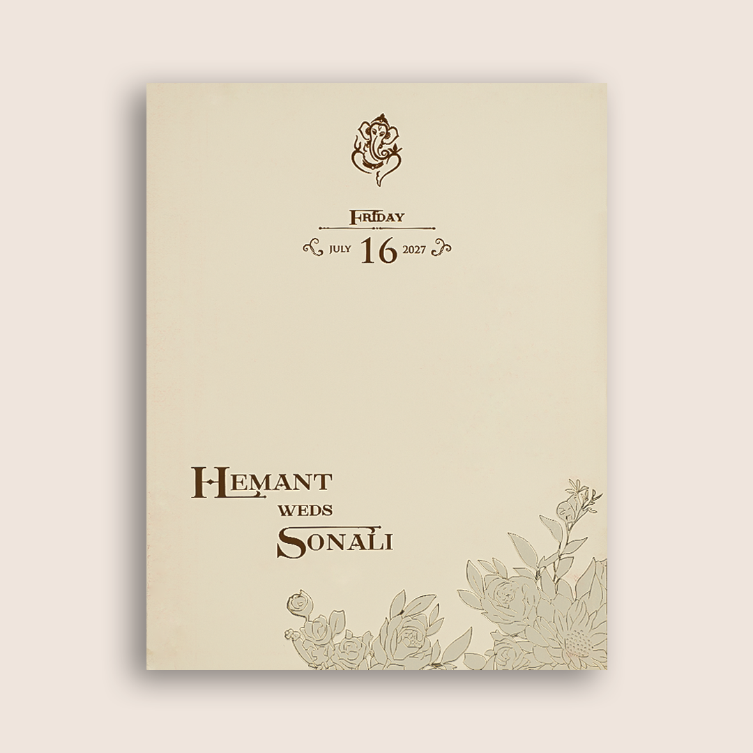 White Golden Floral Embossed Padded Wedding Card - KPR010240