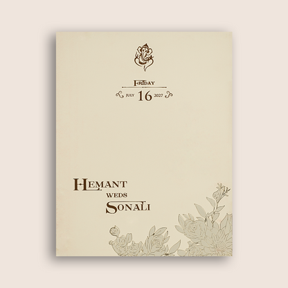 White Golden Floral Embossed Padded Wedding Card - KPR010240